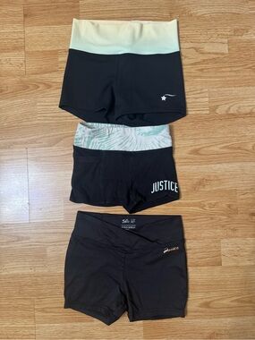 Justice Girls Black Active Shorts Set with Yellow and Mint Waistbands